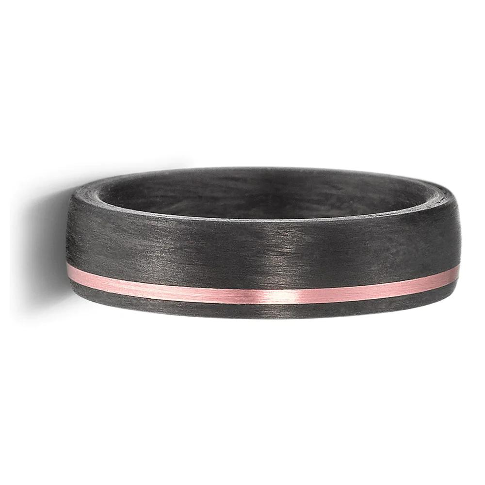 black mans wedding ring in carbon fibre and rose gold