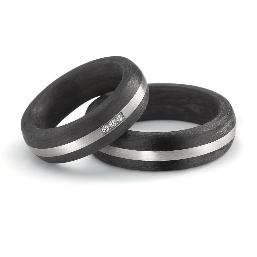 Carbon Fibre wedding band rings with palladium inlay. Black wedding bands for men and woman 6mm brushed
