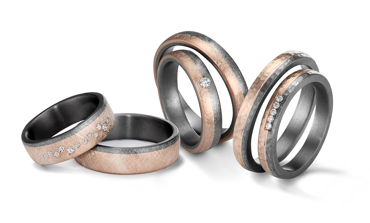 tantalum and Rose gold wedding ring band collection for men and woman