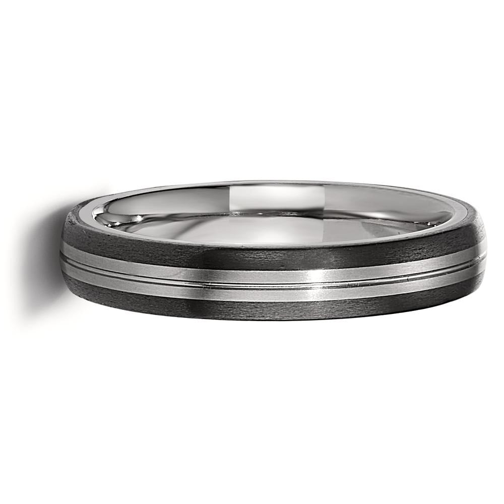 Polished titanium and black carbon fibre wedding ring