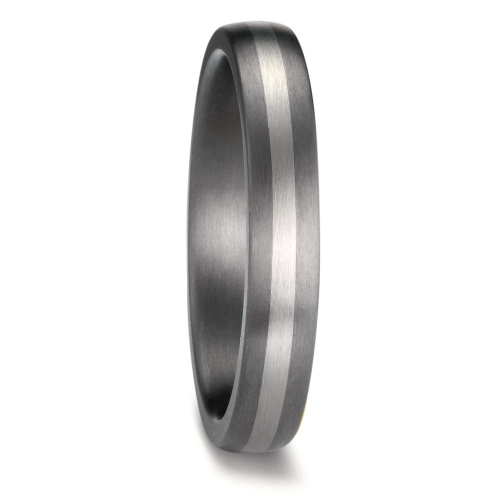 4mm Tantalum wedding ring band with a central inlay of platinum. Court shape with a brushed finish and comfort fit