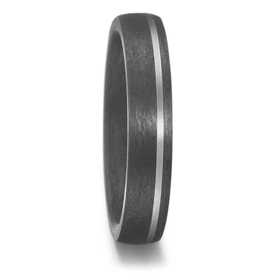 5mm carbon fibre black wedding ring in a court shape, with a white gold inlay 5mm