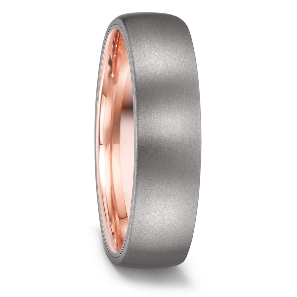 Titanium and rose gold wedding ring. matte and polished in 6mm wide