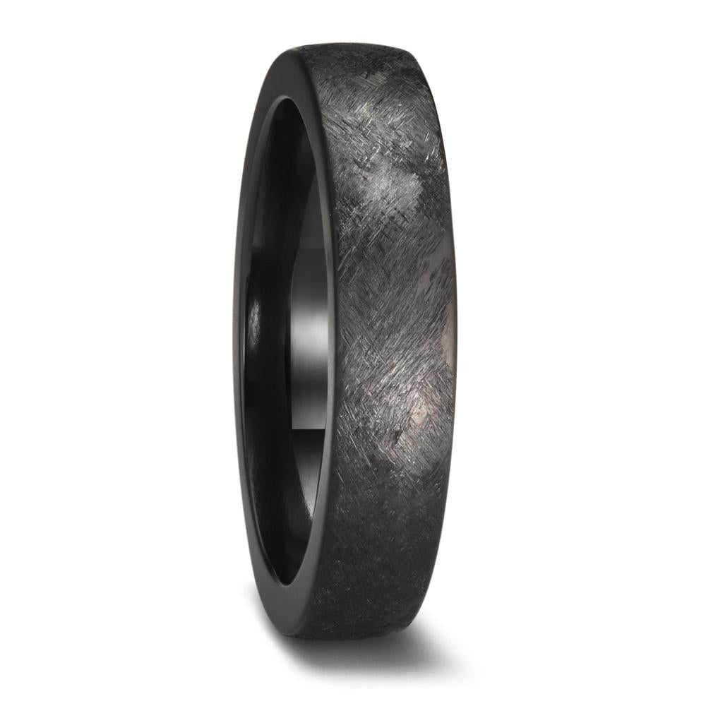 Black Zirconium wedding ring. Slight court shape and a rough, textured surface finish