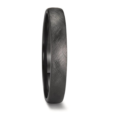 4mm Black Zirconium Wedding ring for men or woman with an ice effect, brushed outside and polished inside. A slight court shape to the ring