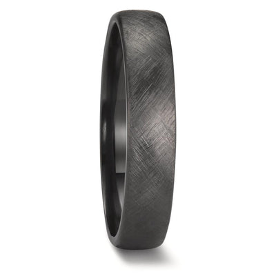5mm Black Zirconium wedding ring band. ice effect brushed finish outside polished inside. size's J to Z+4