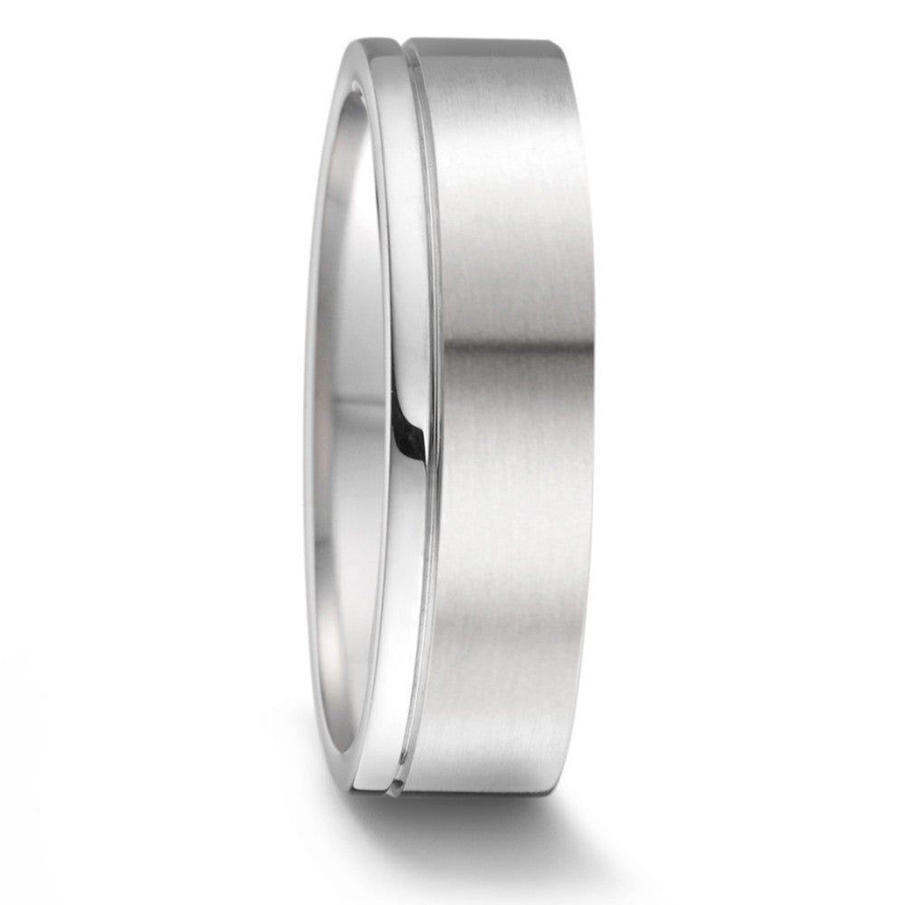 stainless steel wedding ring band 6mm wide with matt brushed and polished detail comfort fit