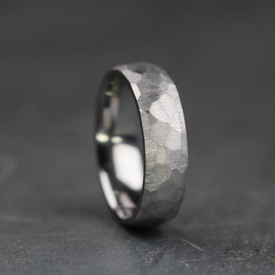 hammered tantalum wedding ring band brushed matte rugged organic look for men