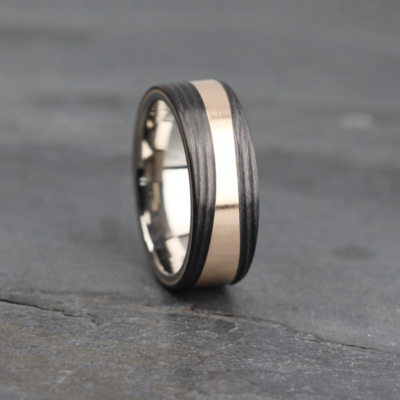Bronze and Black Carbon Fibre Wedding Ring Band 8mm + Free Engraving