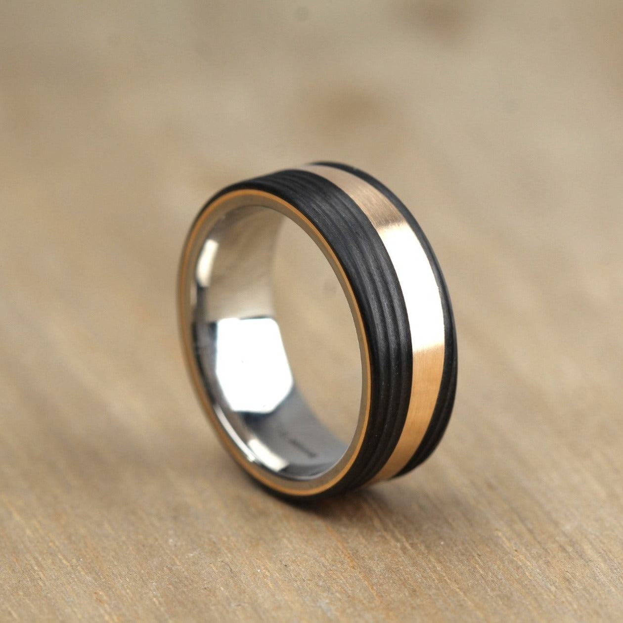 Carbon fibre and Bronze wedding ring band. black mans ring. black mans wedding ring band uk 8mm