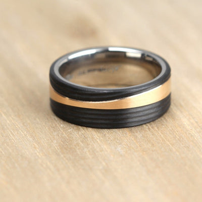 Carbon fibre and Bronze wedding ring band. black mans ring. black mans wedding ring band uk 8mm