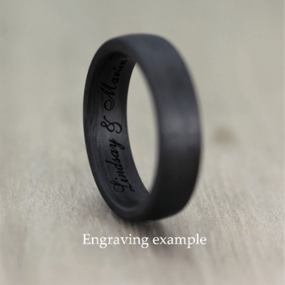 Titanium and forged carbon fibre wedding ring band. half black and half silver. scratched finish comfort fit flat court 8mm