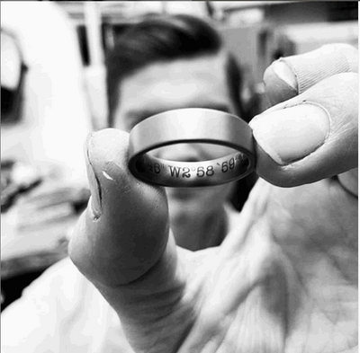 Brushed Stainless Steel Wedding Ring with Engraved Line Detail