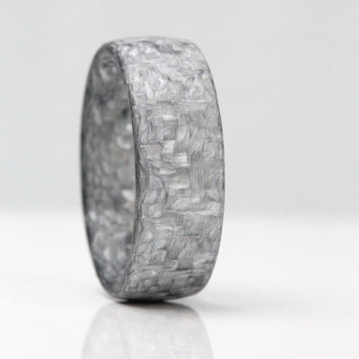 gray carbon fibre mans wedding ring. 7mm wide. forged carbon fibre