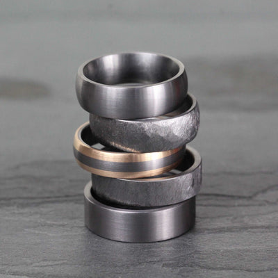 Court and flat shape Tantalum wedding rings. Tantalum and rose gold 6mm ring