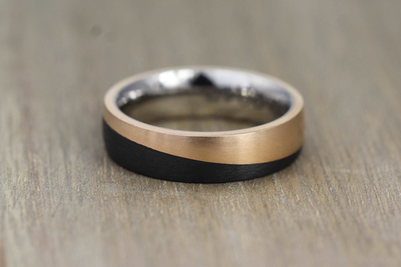 Bronze & Black Carbon Fibre Wave Wedding Ring band 5.5mm Wide