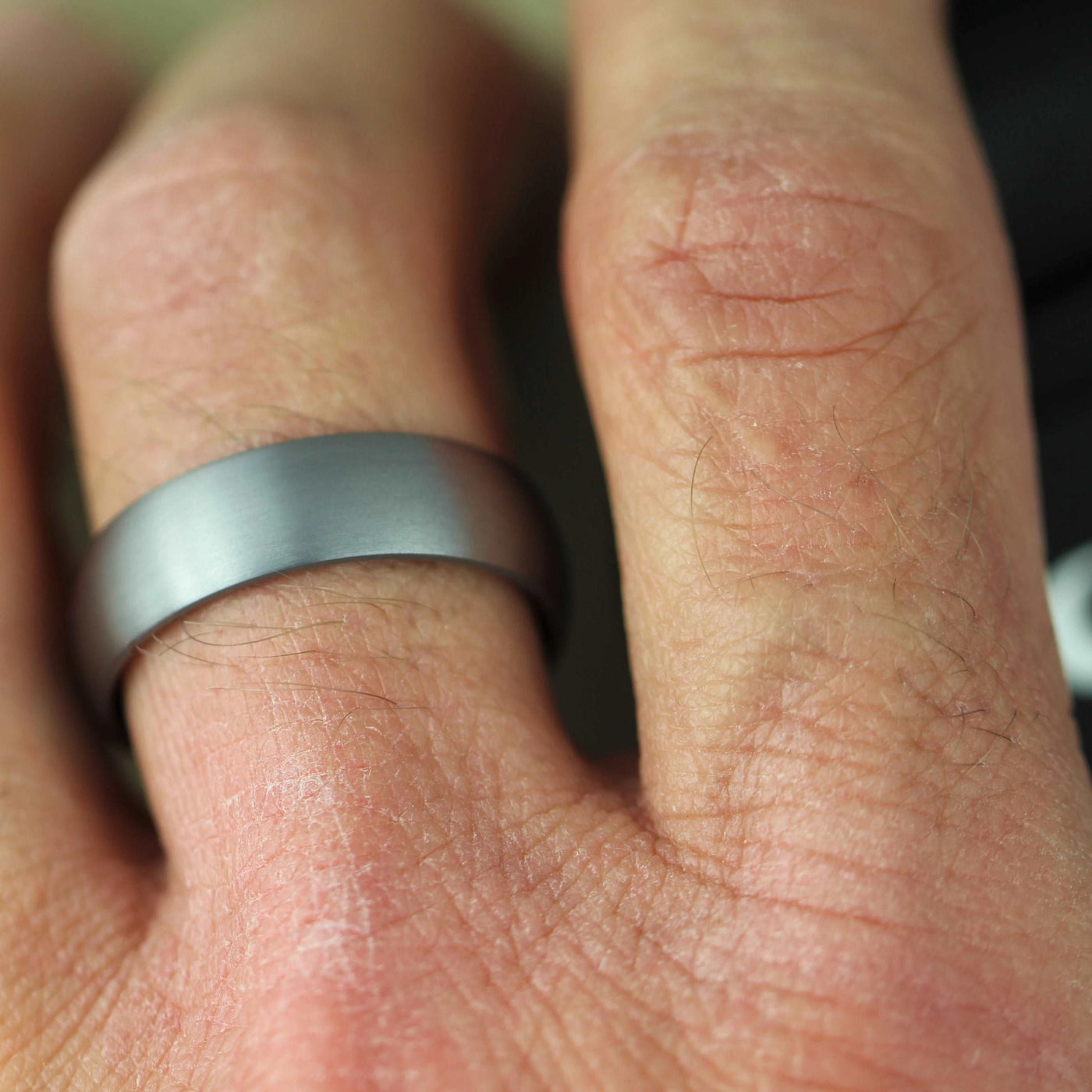 Mans tantalum wedding band. 7mm wide in a matt/satin finish and comfort fit