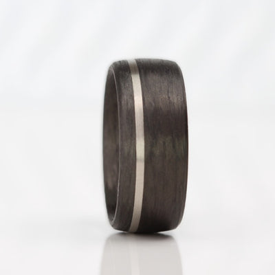 8mm Carbon Fibre & Central Palladium Inlay, Wedding Ring Band - Bevelled edge