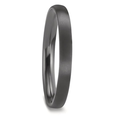 3mm slim black wedding ring band in a soft brushed matt finish. hard wearing alternative metal for men and woman