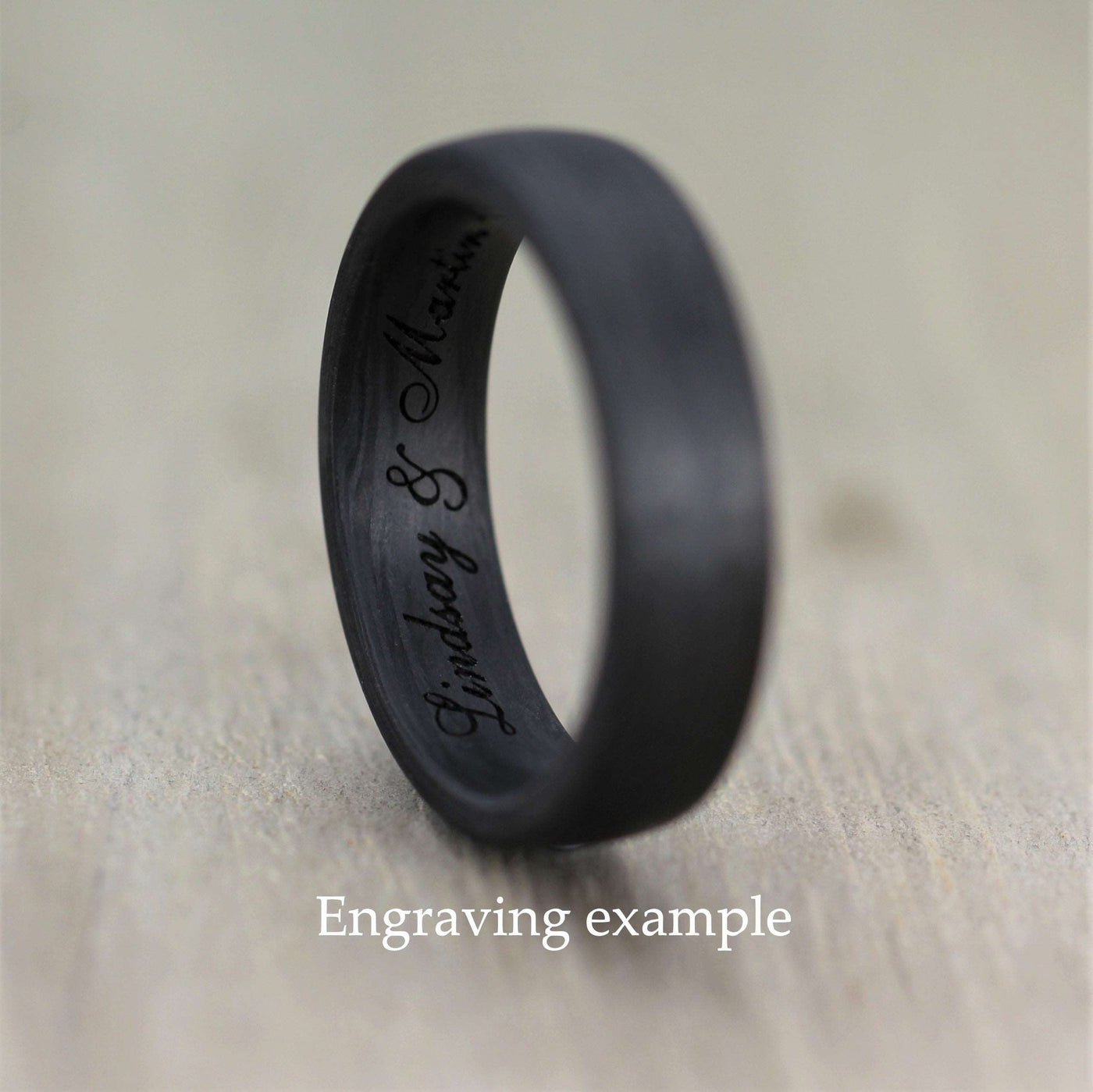 Flat Court, Carbon Fibre Wedding Ring, 7 to 9mm