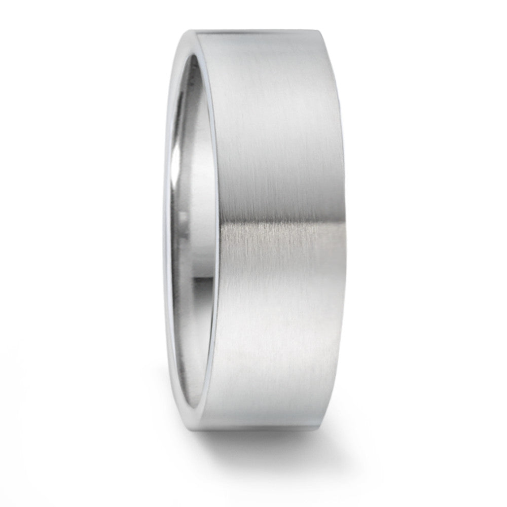 Stainless steel wedding ring band 6mm wide brushed and polished flat shape with comfort fit