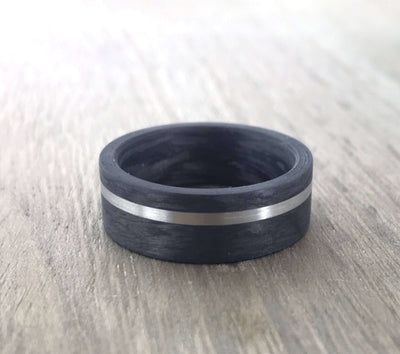 8mm Carbon Fibre & Palladium wedding ring band with FREE Engraving!