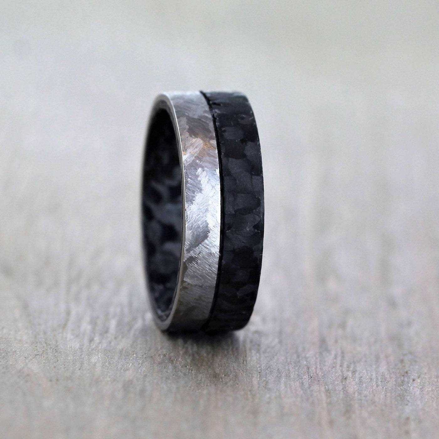 Half Black half Grey, Carbon Fibre and Titanium wedding band