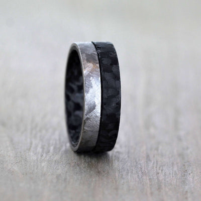 Half Black half Grey, Carbon Fibre and Titanium wedding band