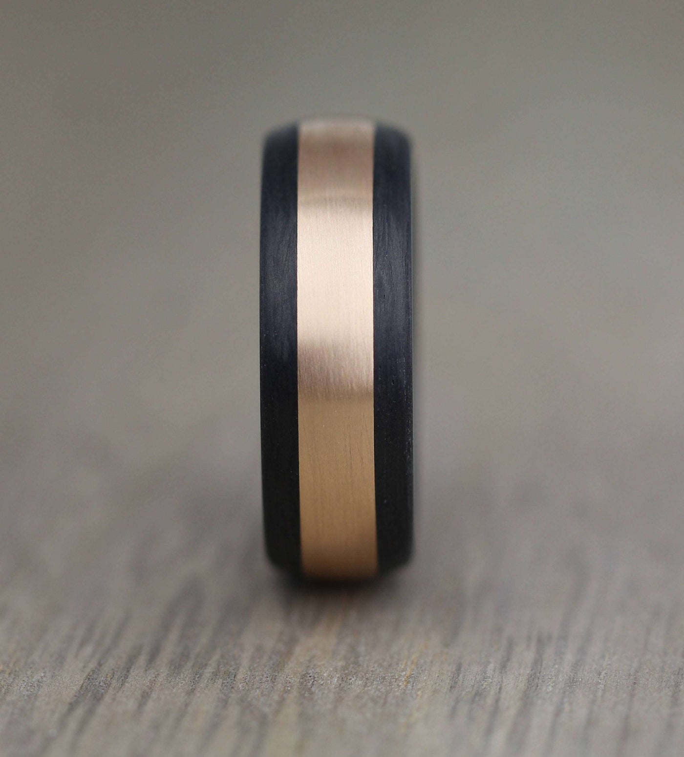 Black Carbon Fibre wedding Ring band & 14k Rose Gold Inlay