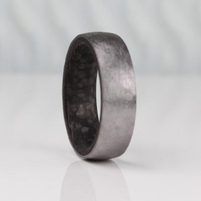 TANTALUM & CARBON FIBRE Wedding Ring, soft textured finish