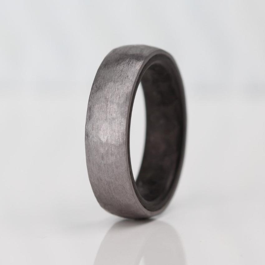 6mm tantalum and forged carbon fibre wedding ring band with a black liner and brushed finish