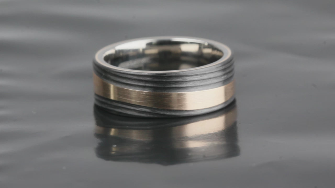 Bronze and carbon fibre wedding ring band. black and rose gold wedding band 8mm for men
