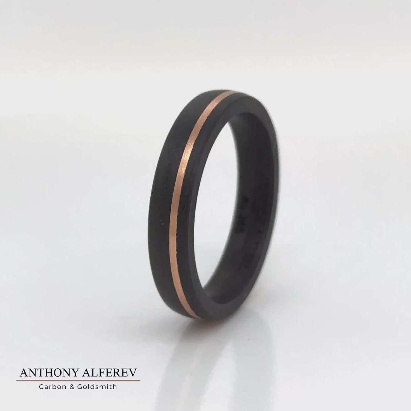 The Maverick - Carbon Fibre & Rose Gold Inlay Wedding ring band