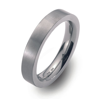 Titanium Wedding Ring Band. Flat court shape brushed/matt finish for men uk 4mm