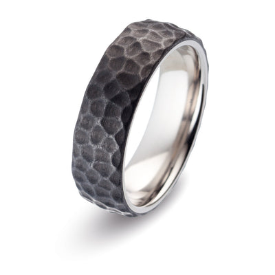 Titanium & Hammered Effect Carbon Fibre, Wedding Ring with FREE Engraving!
