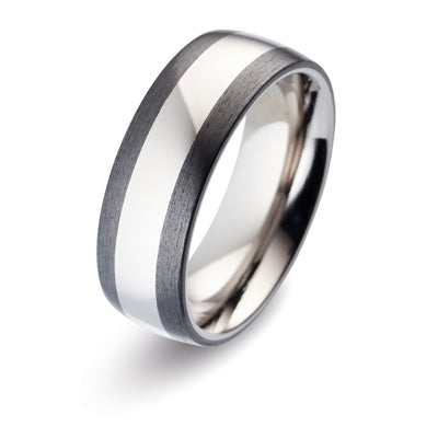 Polished Titanium & Carbon Fibre, Comfort Fit Ring with FREE Engraving