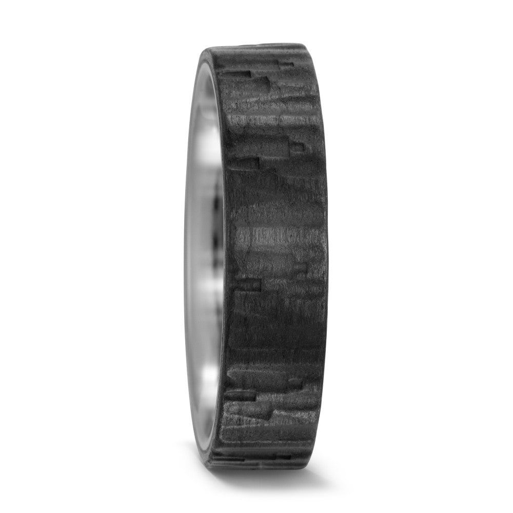 Titanium & Textured Carbon Fibre, Comfort Fit Wedding Ring with FREE Engraving