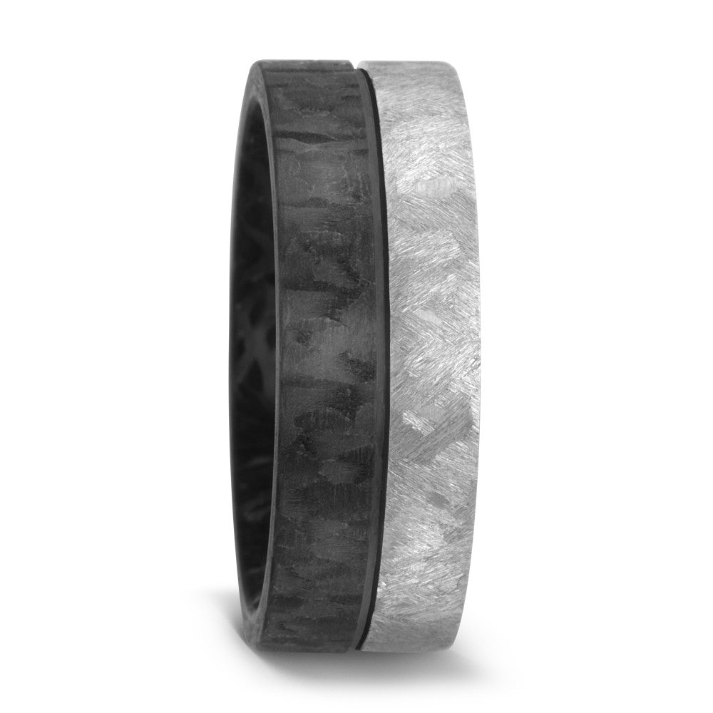 Titanium & Forged Carbon Fibre, Textured Wedding Ring with FREE Engraving!