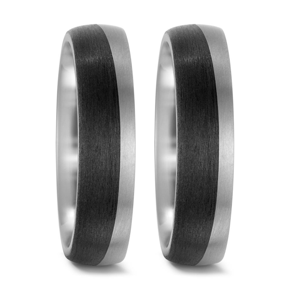 wedding ring set in titanium and carbon fibre