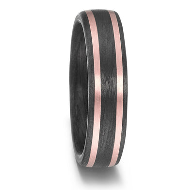 Alternative wedding ring band in carbon fibre and rose gold