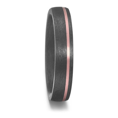 Carbon Fibre wedding ring band. Black wedding band with rose gold inlay for men