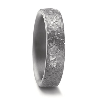 Tantalum wedding ring for men and woman with a heavily textured surface in a court shape brushed finish