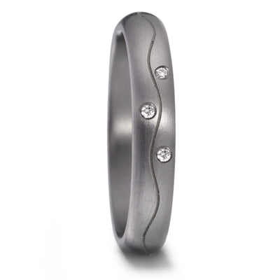 Brushed TANTALUM WAVE & Diamond  wedding ring, Ultra comfort fit 4mm