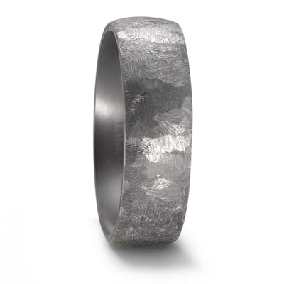 Tantalum wedding ring in a court shape with a hand textured finish, 7mm wide