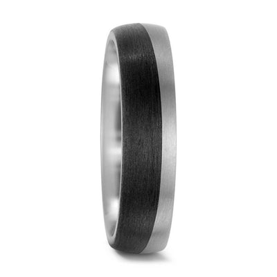Titanium And Carbon fibre wedding ring band in a wave pattern. half black wedding band