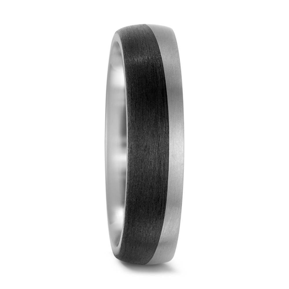 Titanium And Carbon fibre wedding ring band in a wave pattern. half black wedding band yin yang ring 6mm
