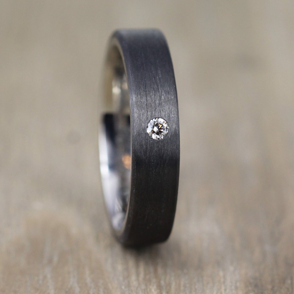 3mm or 4mm Diamond Set Titanium & Carbon Fibre Wedding/Engagement Ring with FREE engraving!