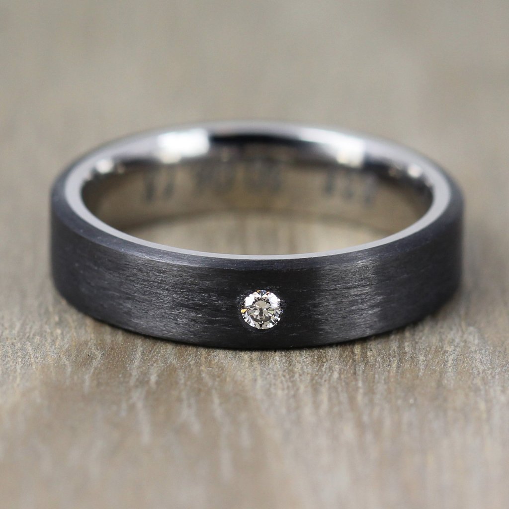 3mm or 4mm Diamond Set Titanium & Carbon Fibre Wedding/Engagement Ring with FREE engraving!