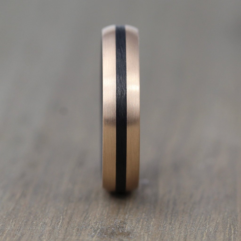 The Path - Carbon Fibre & Rose Gold wedding ring with Free Engraving!