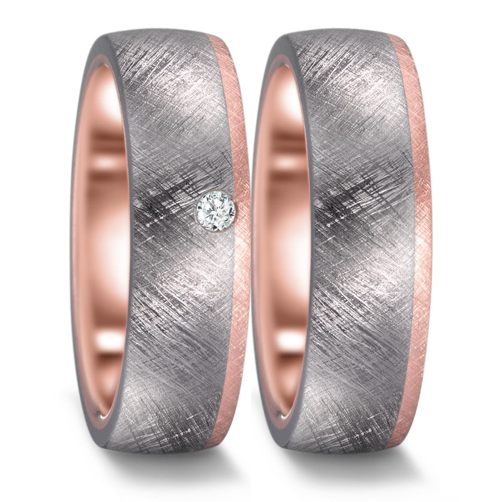 Tantalum, Diamond & 14K Rose Gold wedding Ring Set